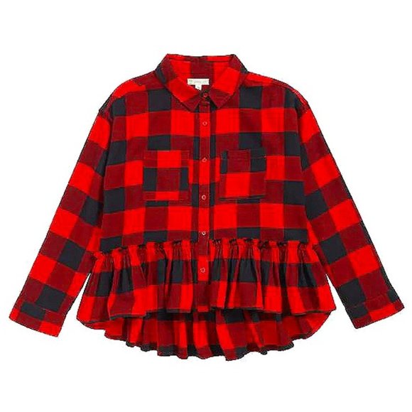Tucker + Tate Girls' Buffalo Check Plaid Flannel Peplum Top - Picture 8 of 8
